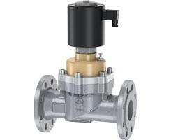 Direct solenoid actuated piston valve with forced lifitng, 15 mm flange, 2/2, NC, solenoid pilot / solenoid pilot