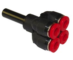 Pneufit C geçmeli bağlantı parçası, gövde redüksiyonlu, dörtlü, 4 mm, 6 mm