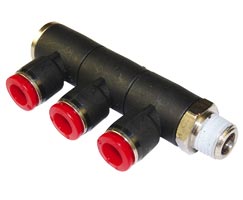 Pneufit C geçmeli bağlantı parçası, 3x döner adaptör, dirsek, R1/8, 4mm