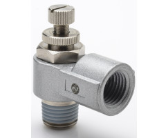 Pneufit 10 flow regulator (out), elbow, R1/8, Rc1/8