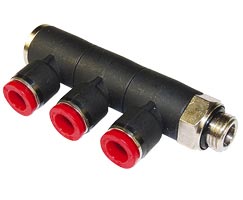 Pneufit C geçmeli bağlantı parçası, 3x döner adaptör, dirsek, G1/2, 6mm