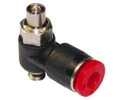 Pneufit C flow regulator (out), shrouded banjo, elbow, G1/8, 6mm