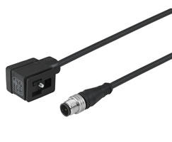Valf konnektörü, DIN Form B endüstriyel standart konnektör, 3 pinli M12 fiş, 1m kablo