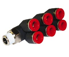 Pneufit C geçmeli bağlantı parçası, 3x branşman adaptörü, dirsek, R1/8, 8mm