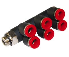 Pneufit C geçmeli bağlantı parçası, 3x branşman adaptörü, dirsek, G3/8, 8mm