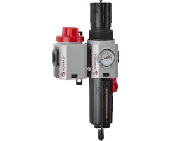 Excelon Plus filtre/regülatör ve kesme vanası kombinasyon ünitesi, G3/8, braket ve göstergeyle birlikte manuel tahliye