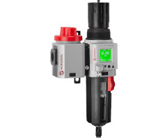 Excelon Plus filtre/regülatör ve kesme vanası kombinasyon ünitesi, G3/4, manuel tahliye, braketli ve entegre elektronik basınç sensörlü