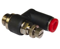 Pneufit C flow regulator (out), swivel banjo, elbow, G3/8, 6mm