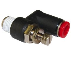 Pneufit C flow regulator (out), swivel banjo, elbow, R1/8, 8mm