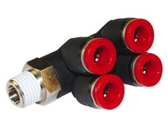 Pneufit C geçmeli bağlantı parçası, 2x branşman adaptörü, dirsek, R1/8, 4mm