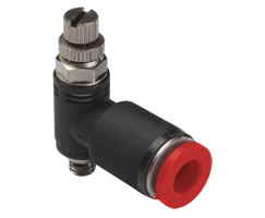 Pneufit C quick exhaust valve with flow control, elbow, M5, 4mm